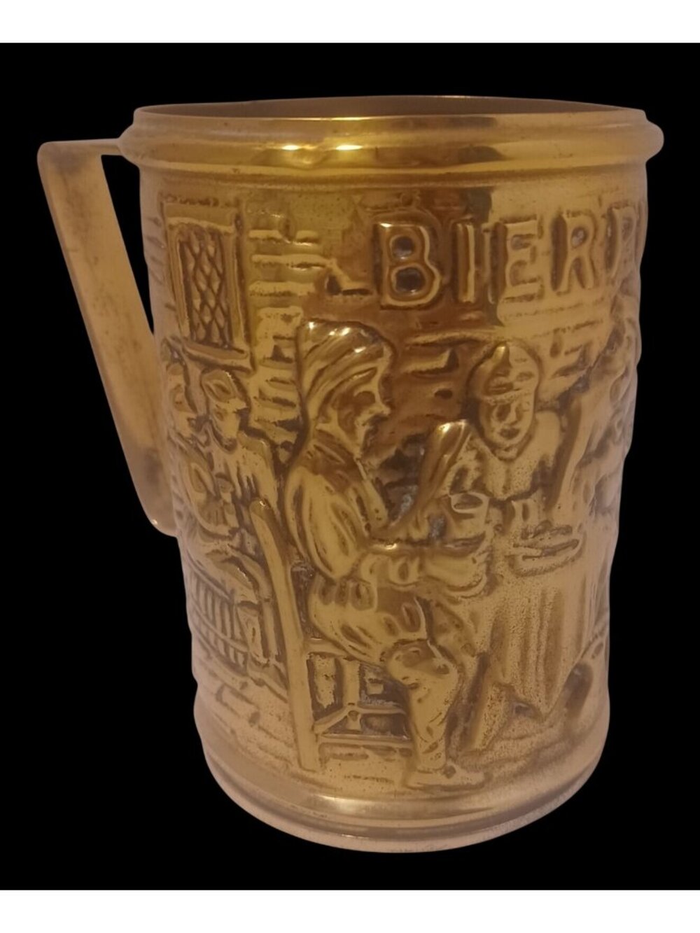 Vtg Brass Beer Mug Decorative Bierpul Cup Embossed Tavern Scene Made in Holland